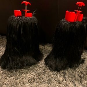 HGA Marni Black Goat Hair Fur Leather Winter Snow Knee Boots Size 37 Italy.